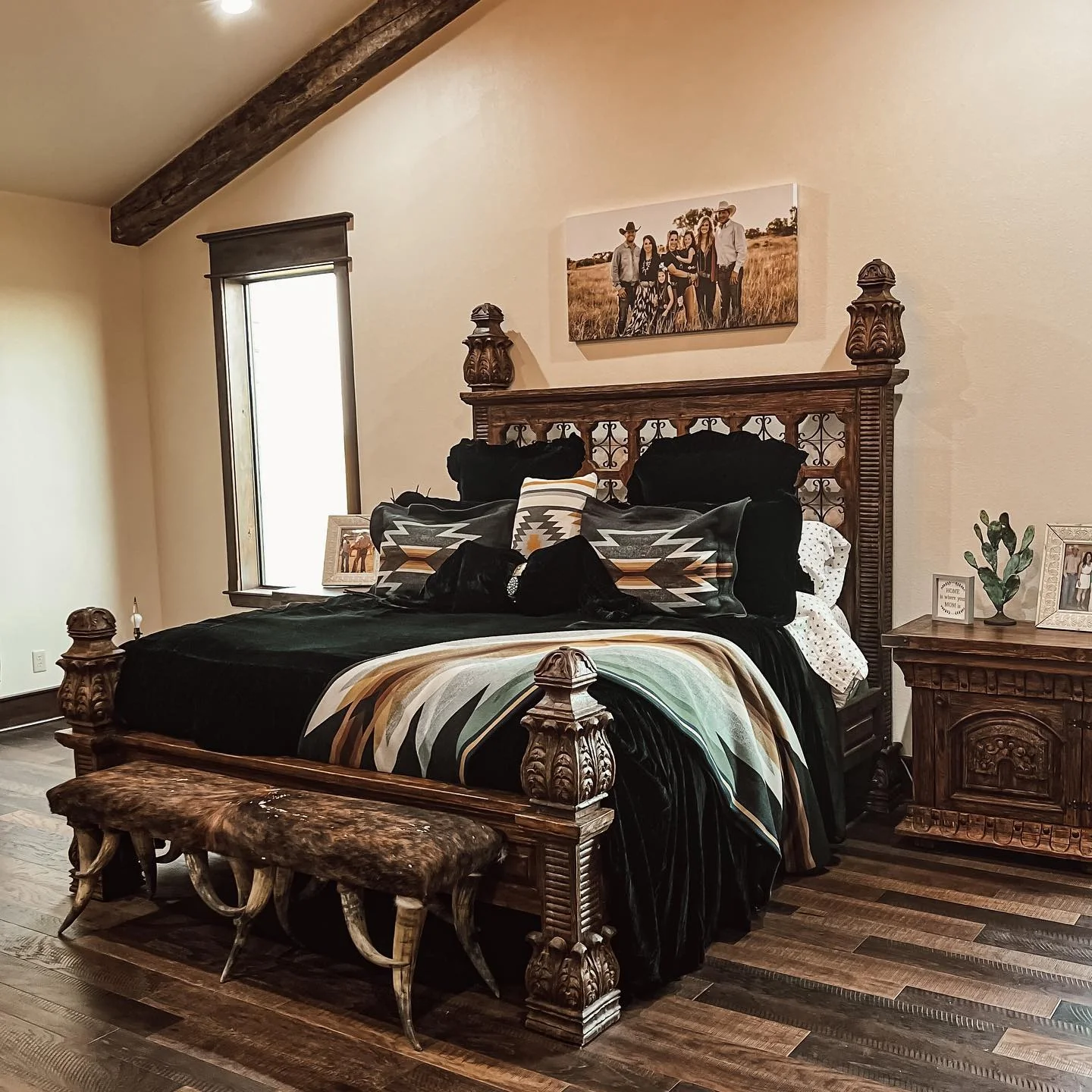 Style an Ornate Nightstand with Cactus and Photos