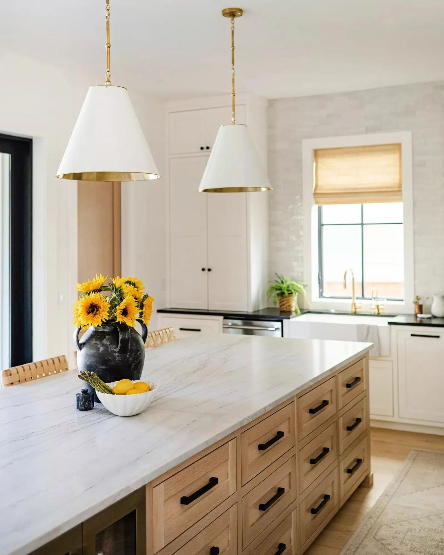 Warm Wood Island Base with Sleek Black Hardware