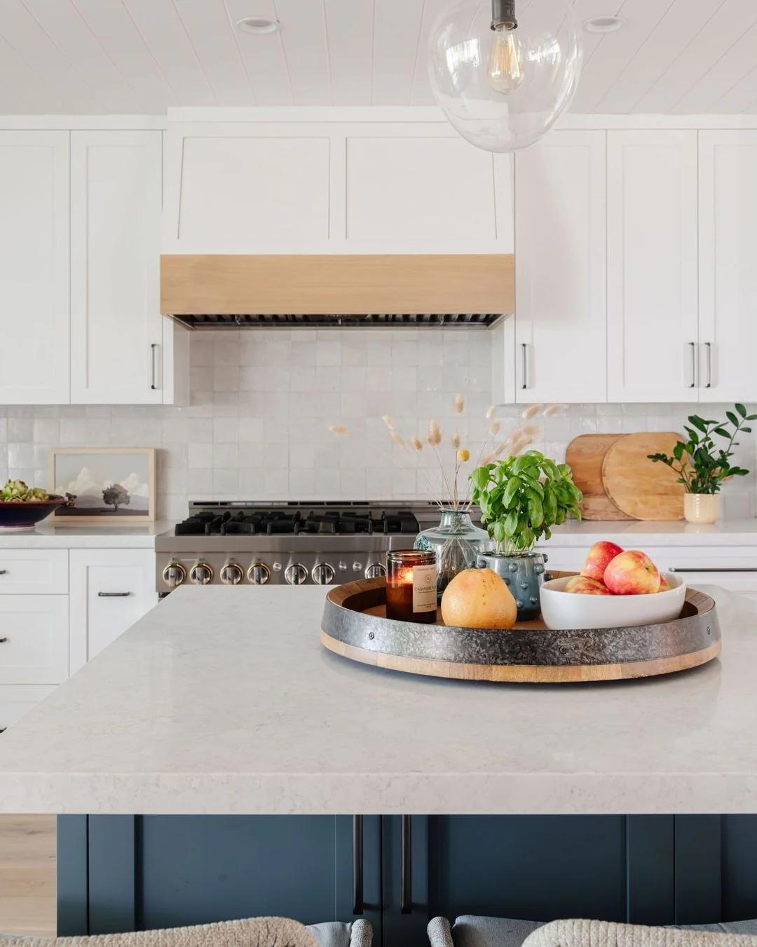 Style Your Island with a Round Metal and Wood Tray