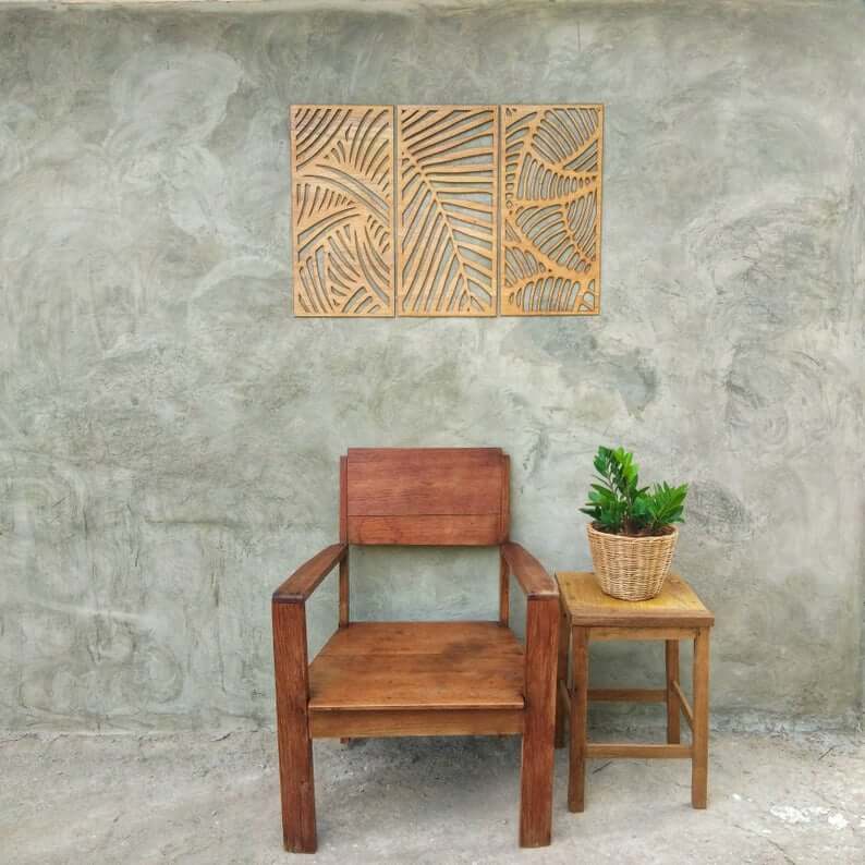 Triptych Wood Panels With Leaf Motifs Add Natural Texture