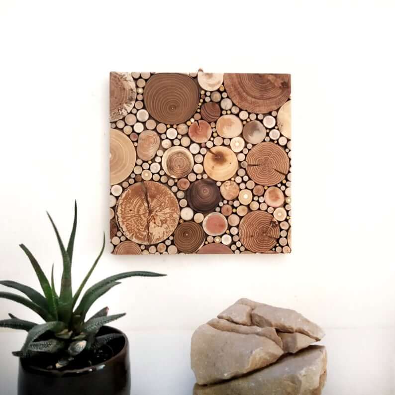 Wood Slice Mosaic Wall Art Adds Natural Texture