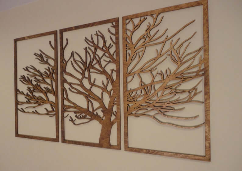 Triptych Wood Tree Art for a Natural Wall Accent