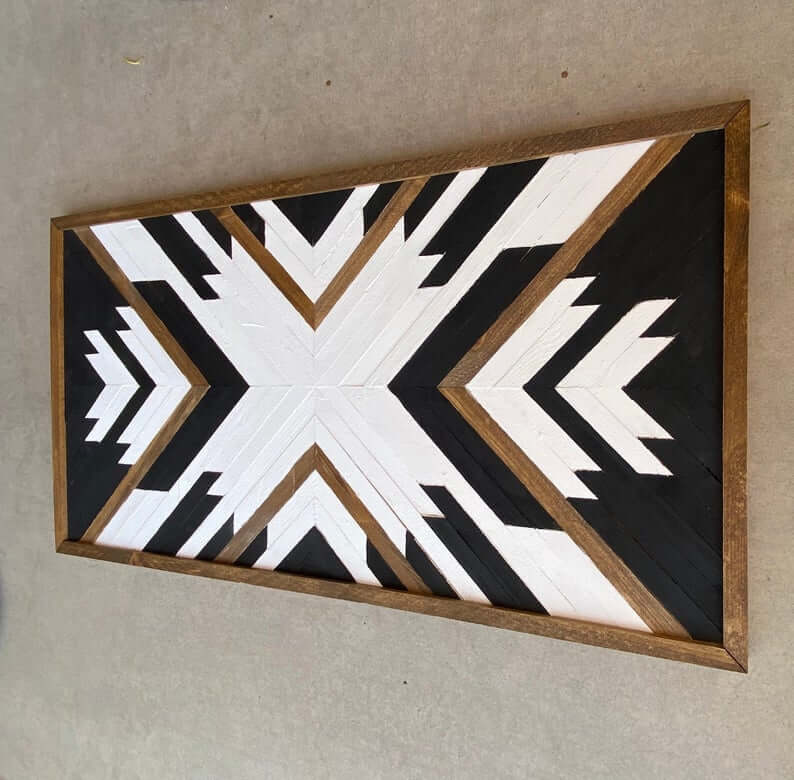 Geometric Wood Art With Contrasting Black and White Panels