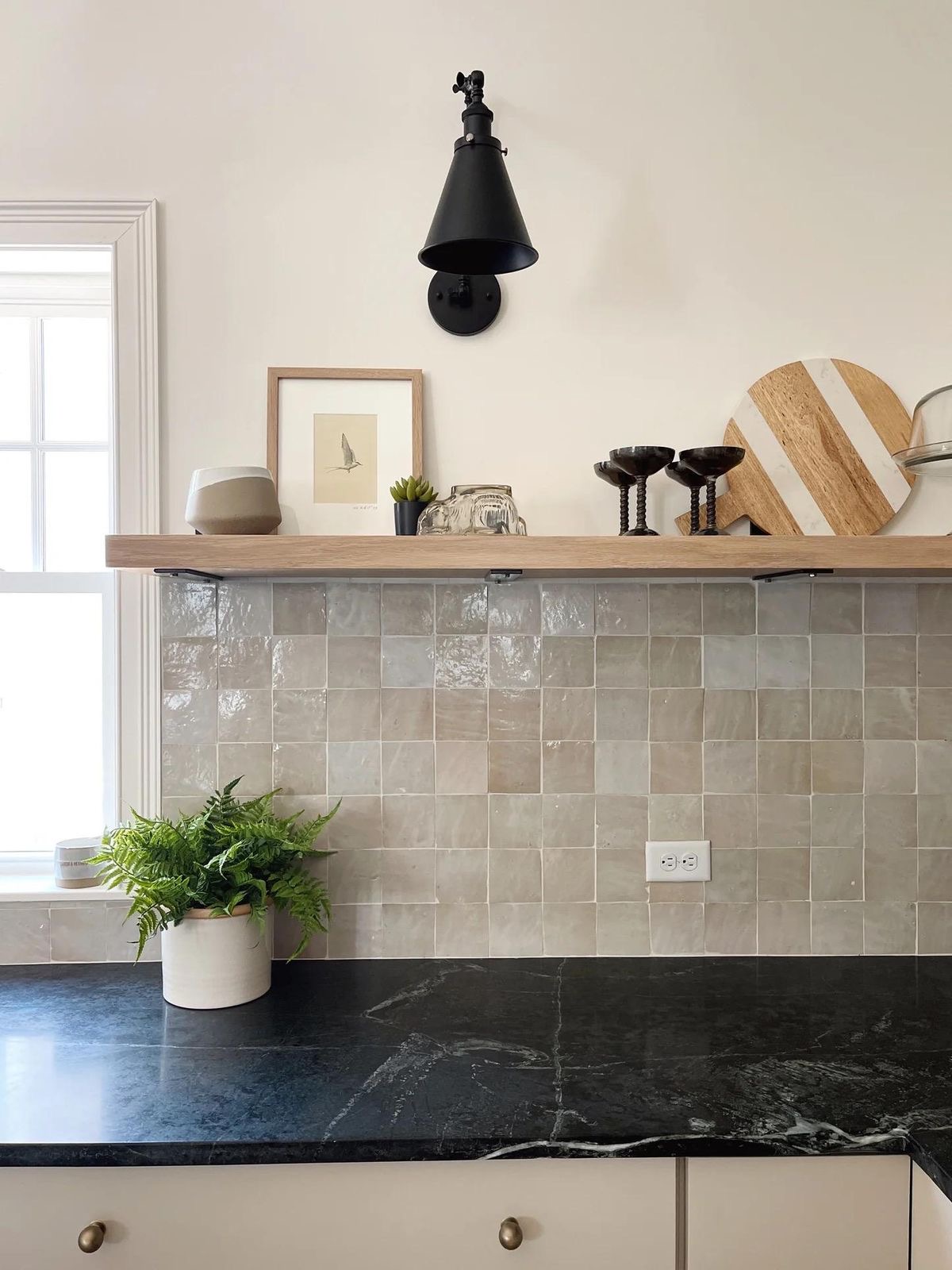 Textured Square Tiles Add Subtle Warmth to Kitchen Backsplash