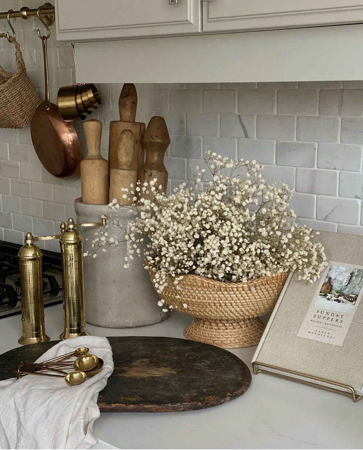 Woven Pedestal Bowl Holds Delicate Baby's Breath