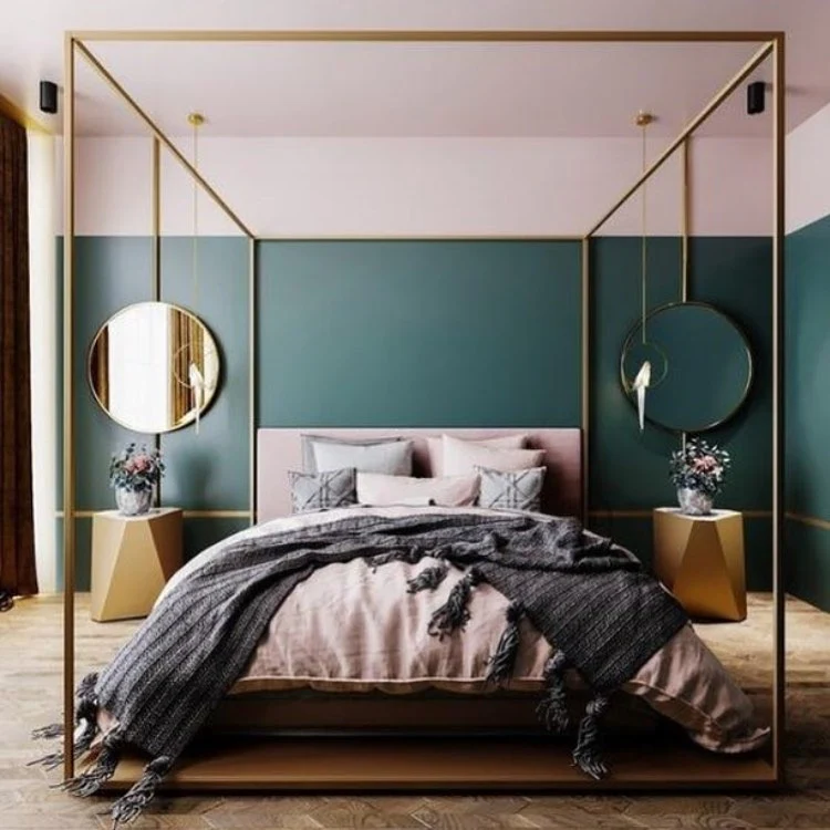 Geometric Wall Color Blocks Create a Modern Canopy