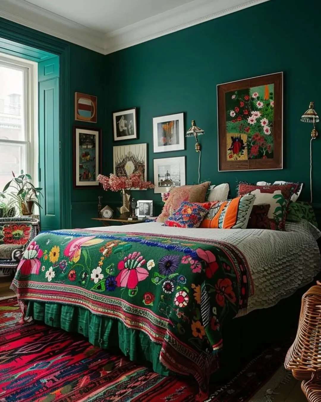 Embroidered Green Bedspread Adds a Patchwork of Color