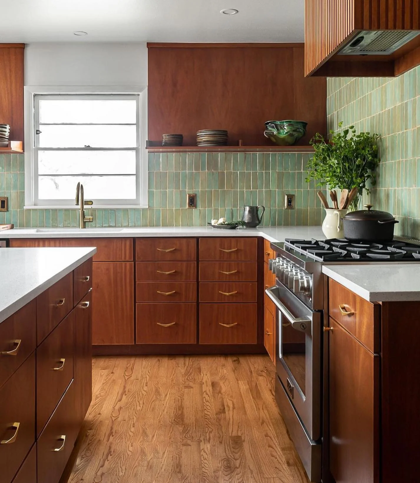 Vertical Picket Tile Backsplash Adds Mid-Century Color