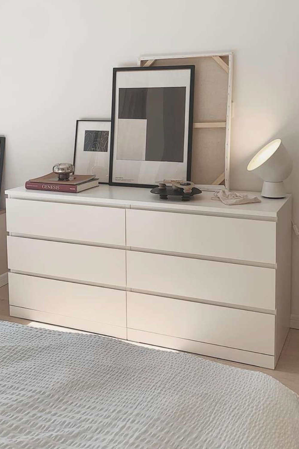 Layer Artwork and a Sculptural Lamp on Your Dresser