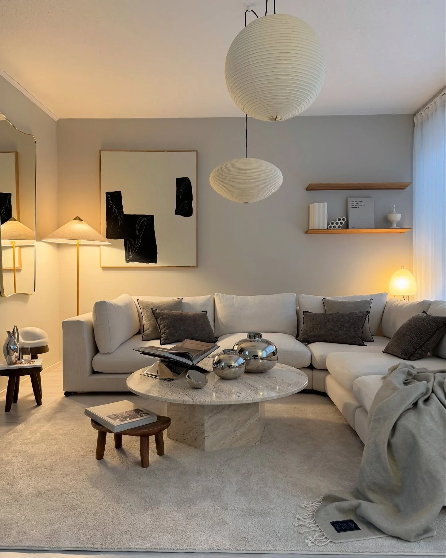 Layered Paper Lanterns Soften a Minimalist Space