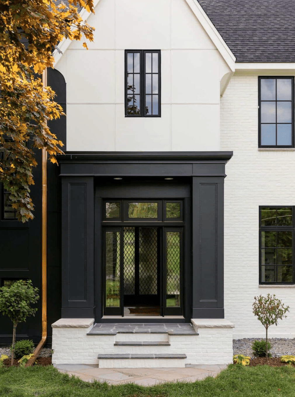 Diamond-Patterned Glass Panels in a Black Doorway