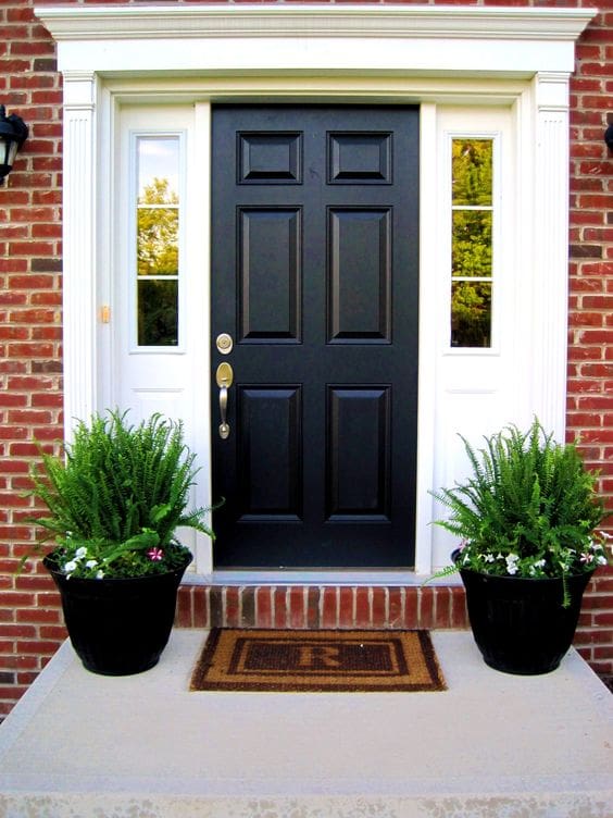 Symmetrical Fern Planters Flank Your Black Front Door