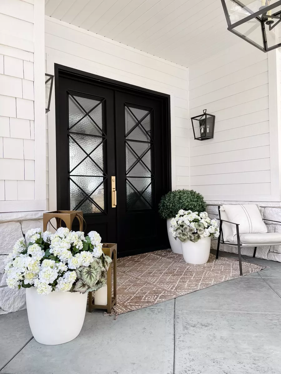 Tall White Planters Frame Black Double Doors