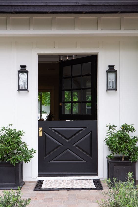 Black Dutch Door with Geometric Panel Detail