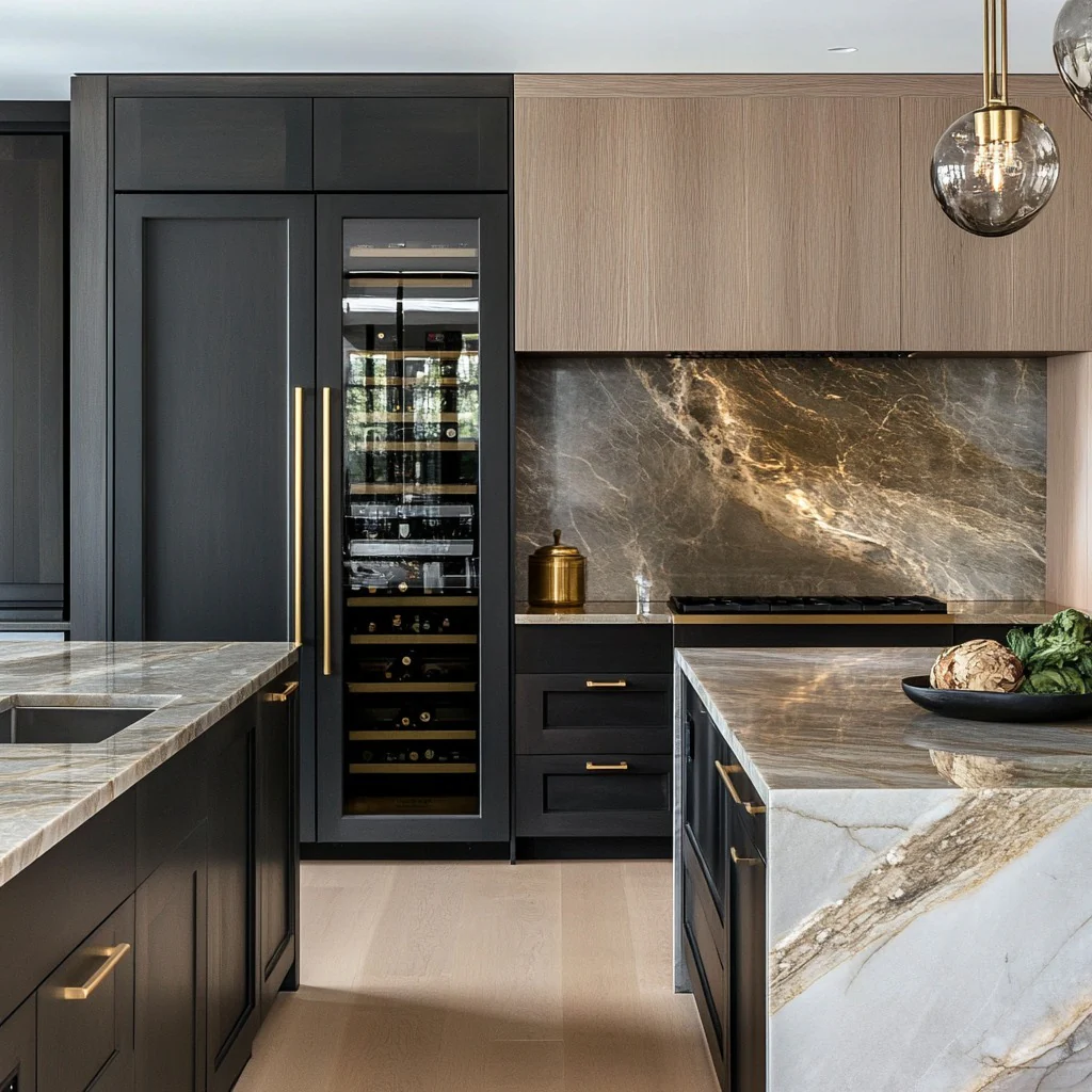 Blend a Wine Fridge Into Dark Cabinetry for a Unified Look