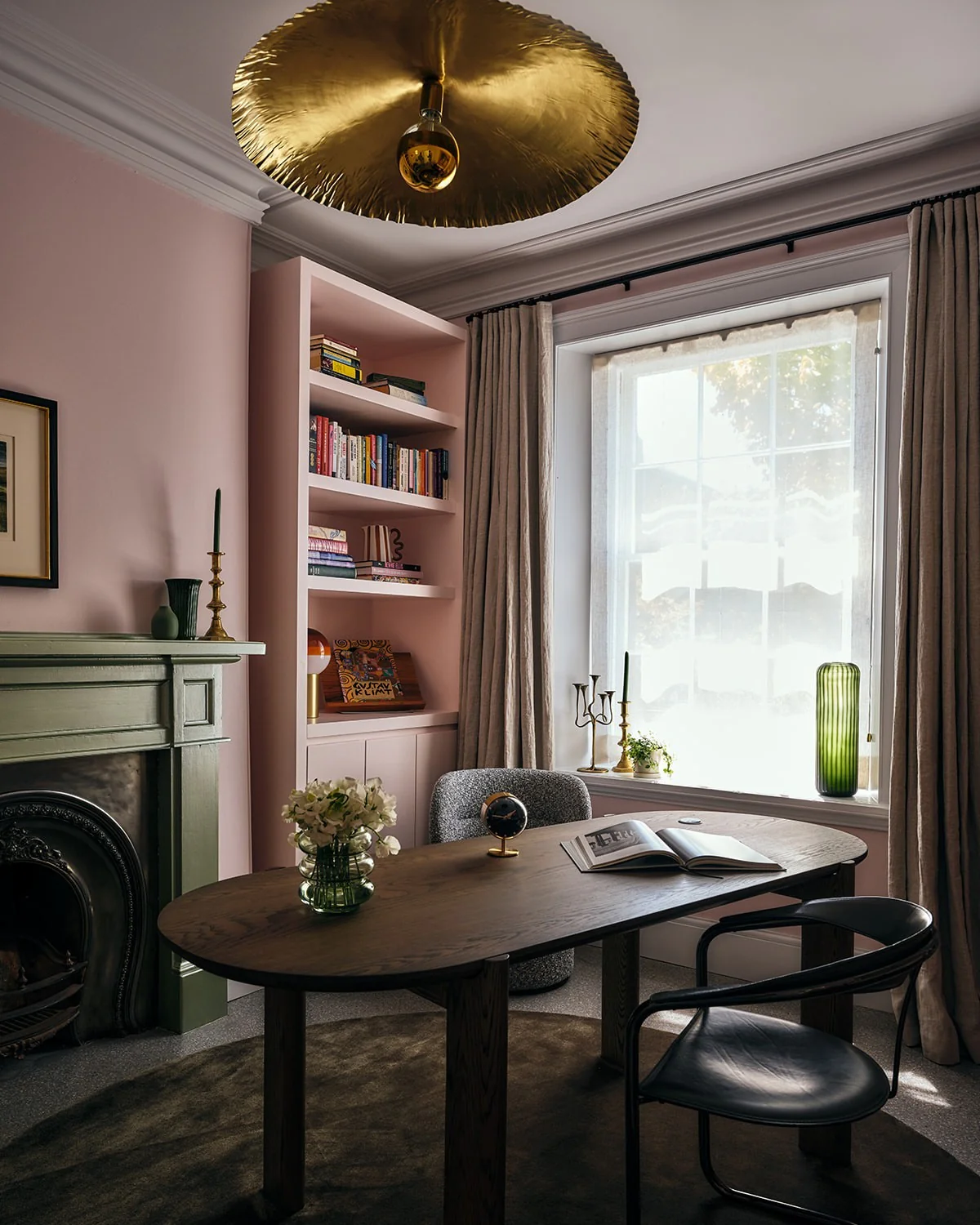 Pink Built-In Shelving Unit for Books and Decor