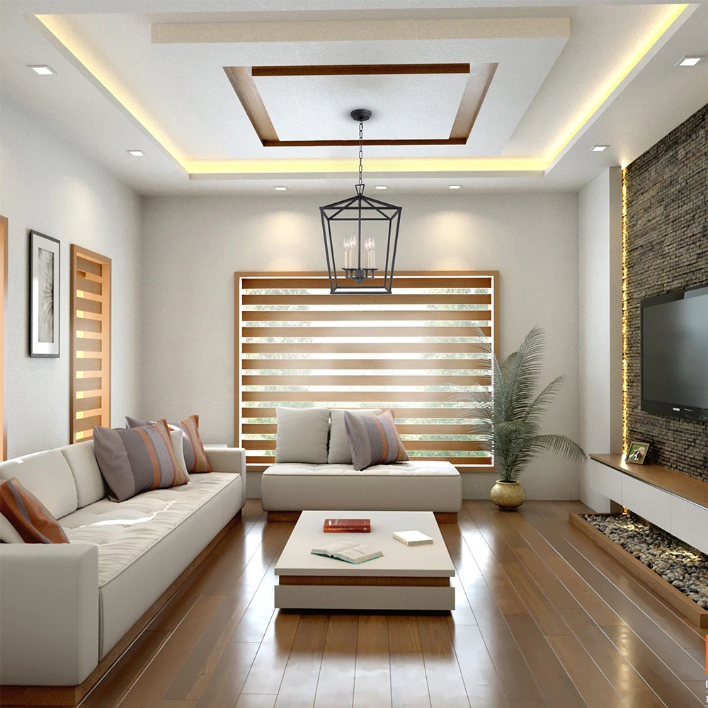 Geometric Lantern Fixture Defines the Living Area