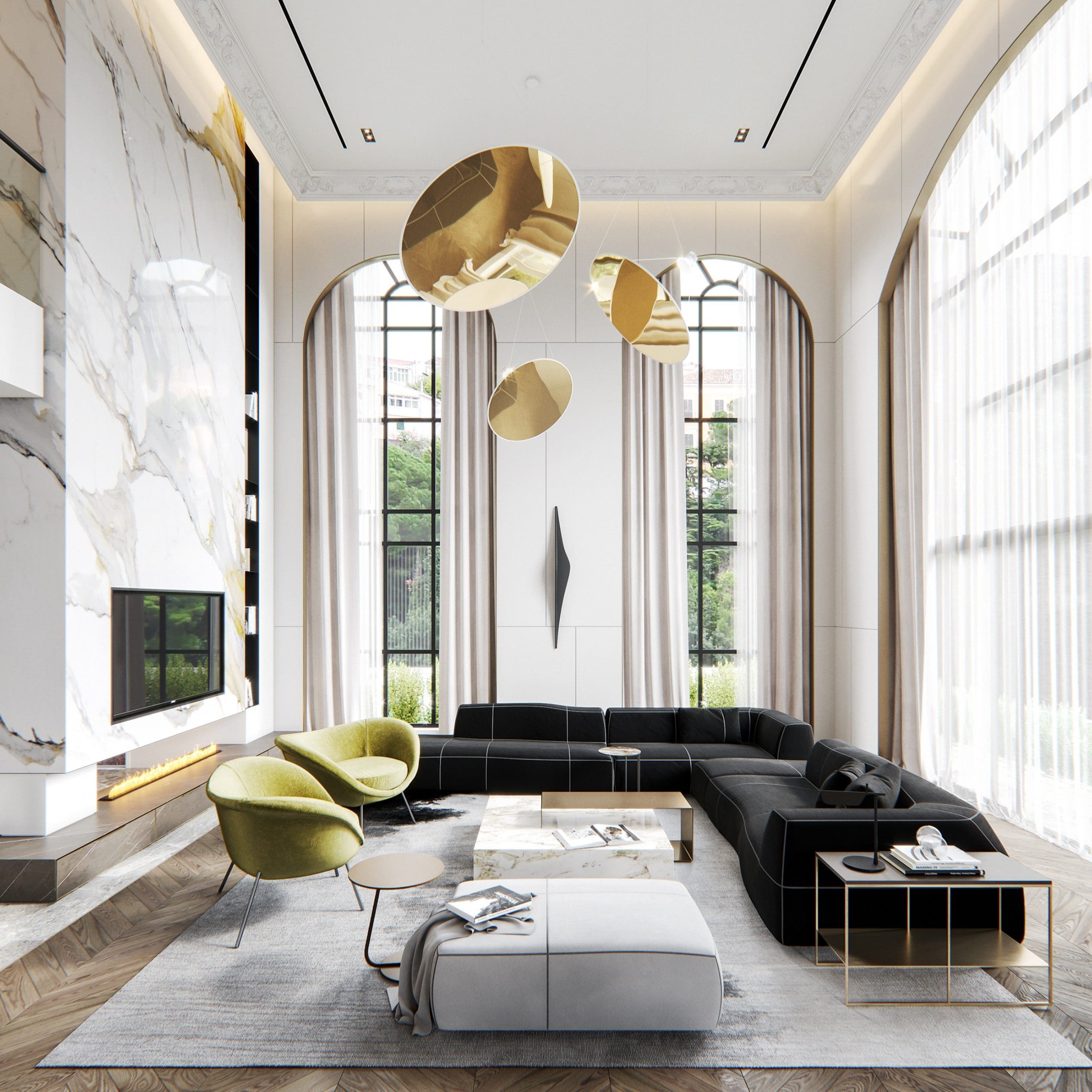 Gold Pendant Lights Mimic Floating Discs