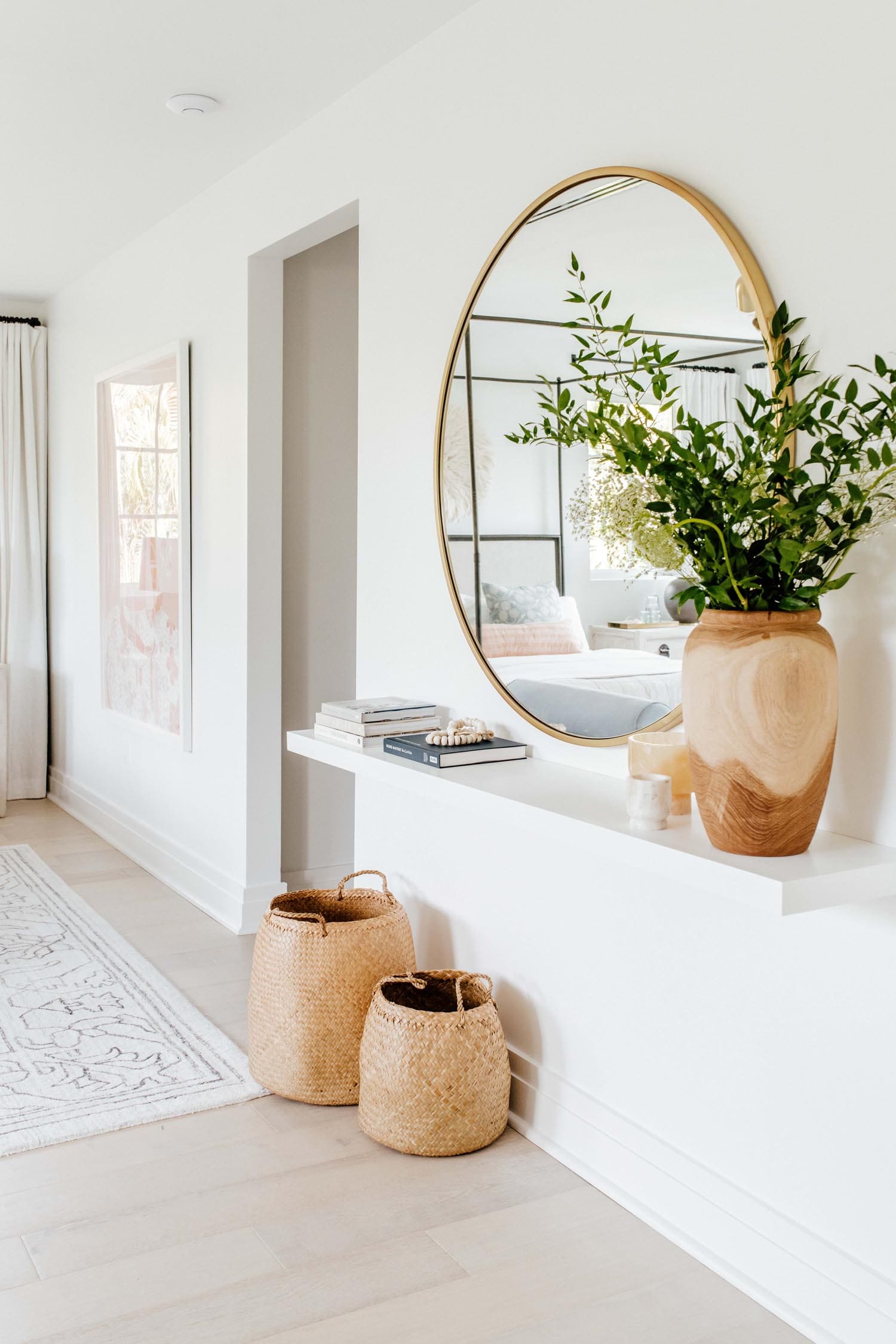 Large Wood Grain Vase Holds Greenery for Entryway Height