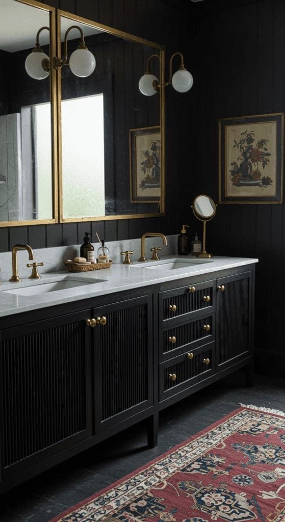 Fluted Black Vanity Doors Add Subtle Vertical Texture