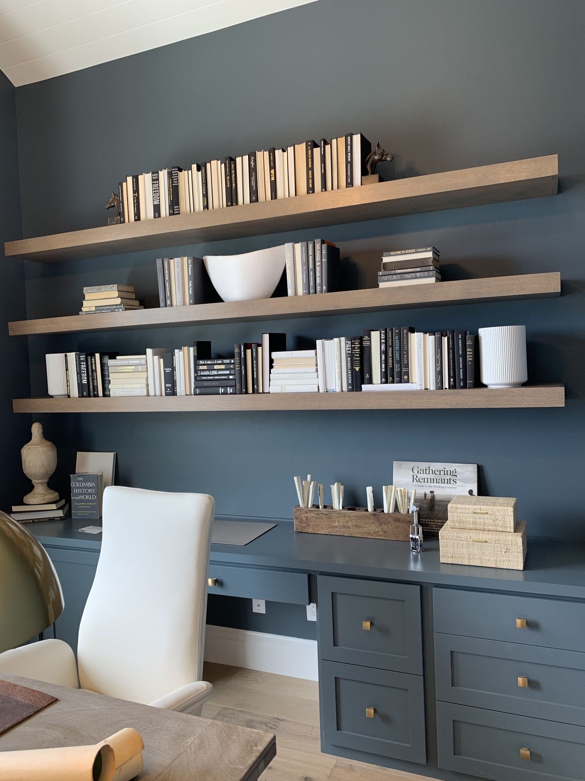 Natural Wood Floating Shelves Offer Streamlined Display