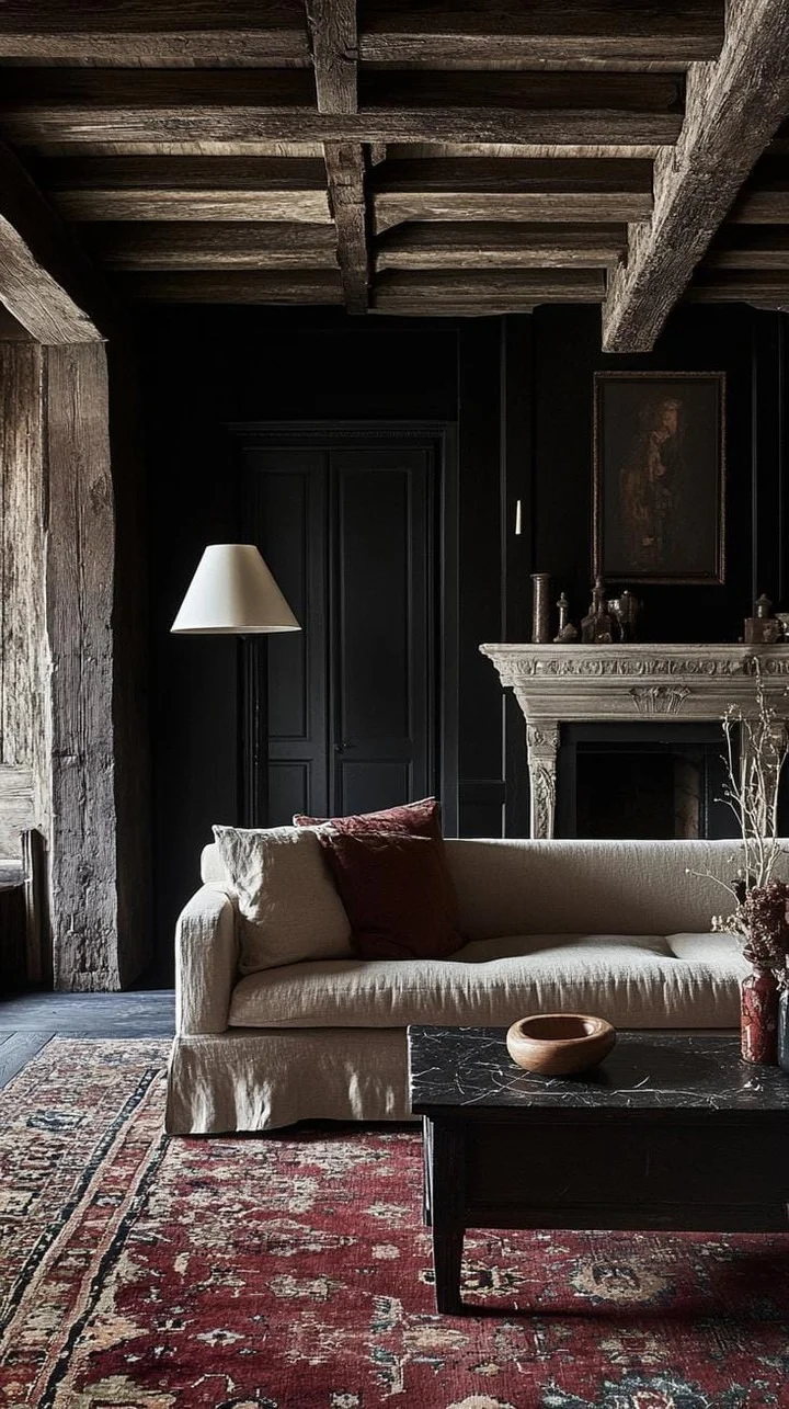 Dark Wood Beams Add Rustic Texture to the Ceiling