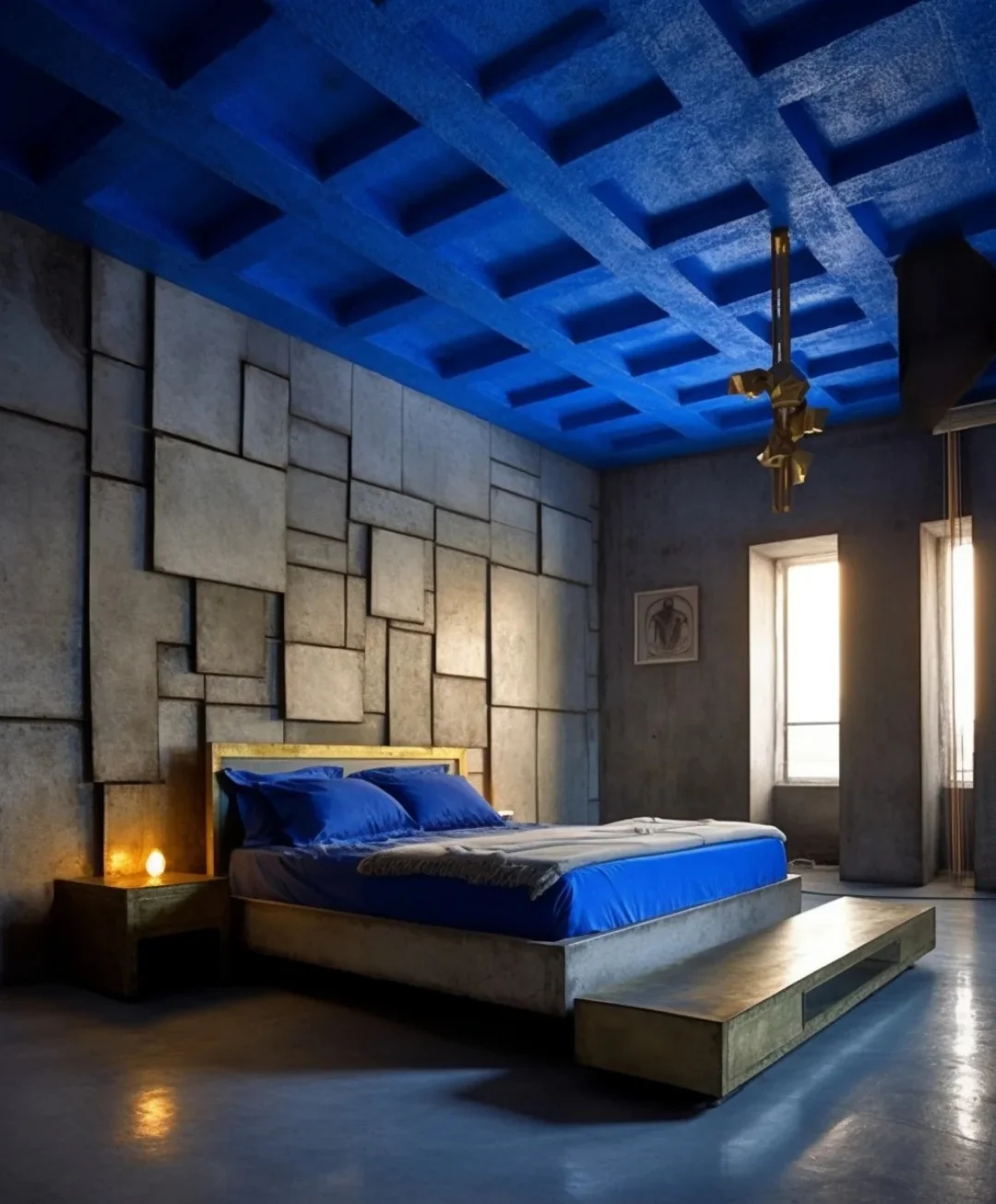 Textured Walls Add Depth to Navy and Gold Accents