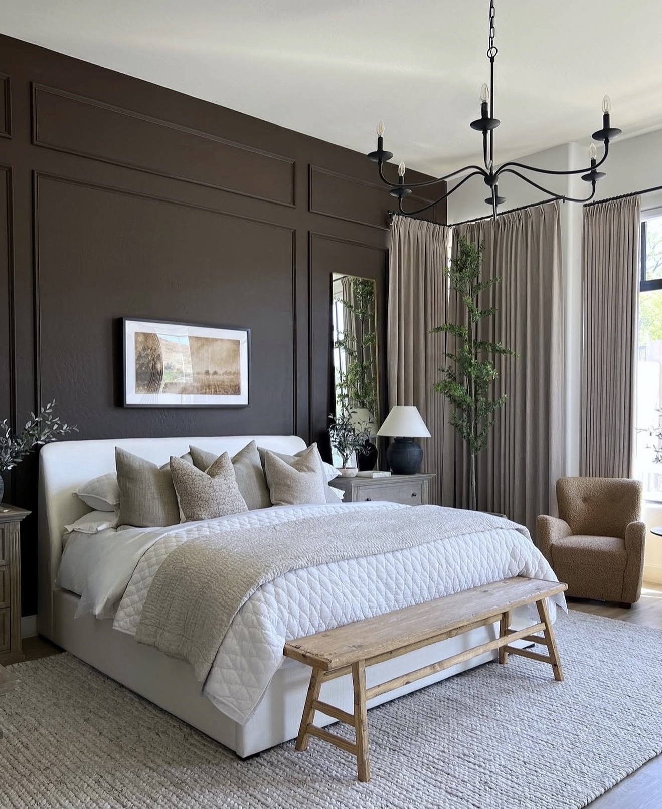Dark Paneled Walls Create a Dramatic Backdrop