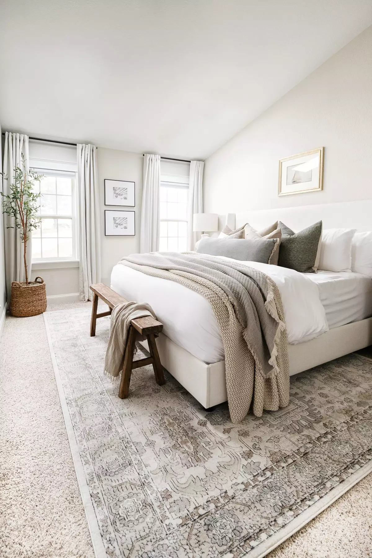 Rustic Bench Adds Cozy Texture at the Foot of the Bed
