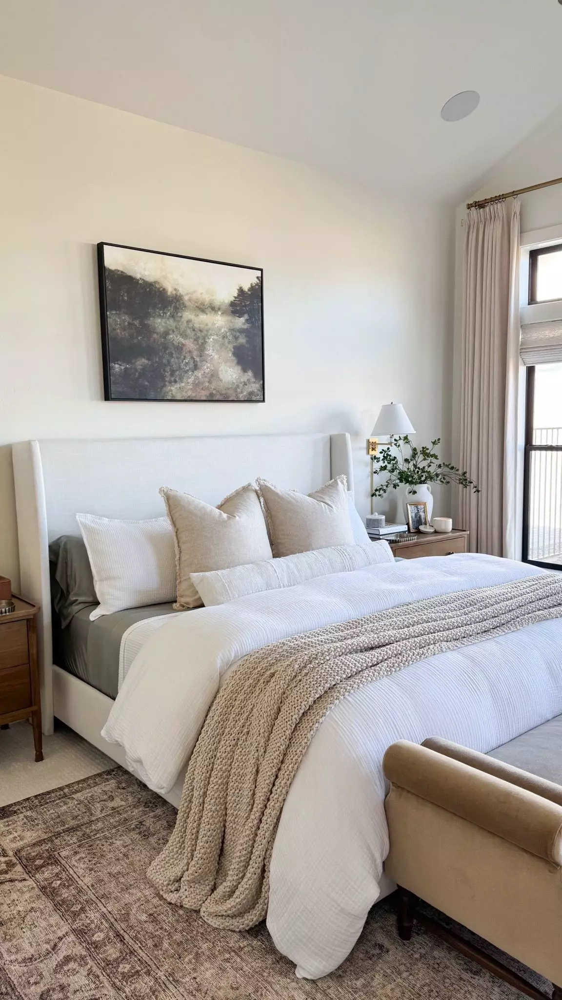 Textured Neutral Throw Enhances White Bedding