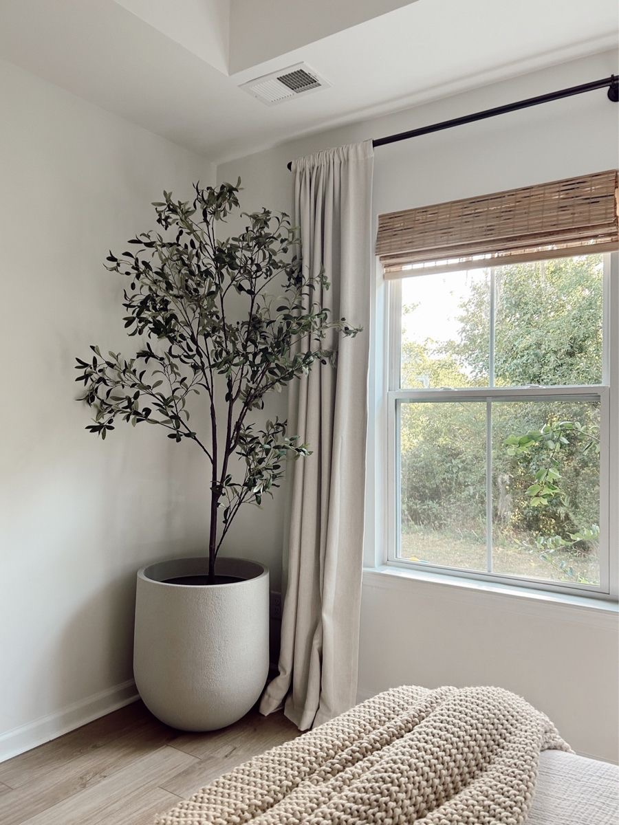 Large Textured Planter Adds Organic Verticality Near Window
