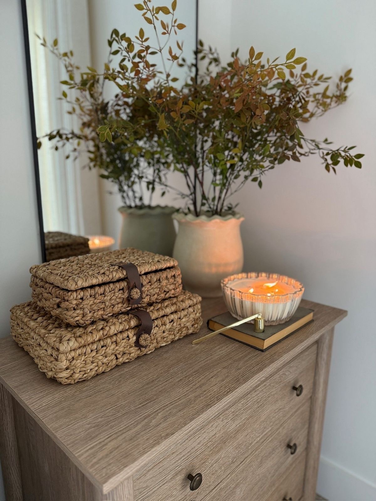 Woven Storage Boxes Add Natural Texture To Dresser Top