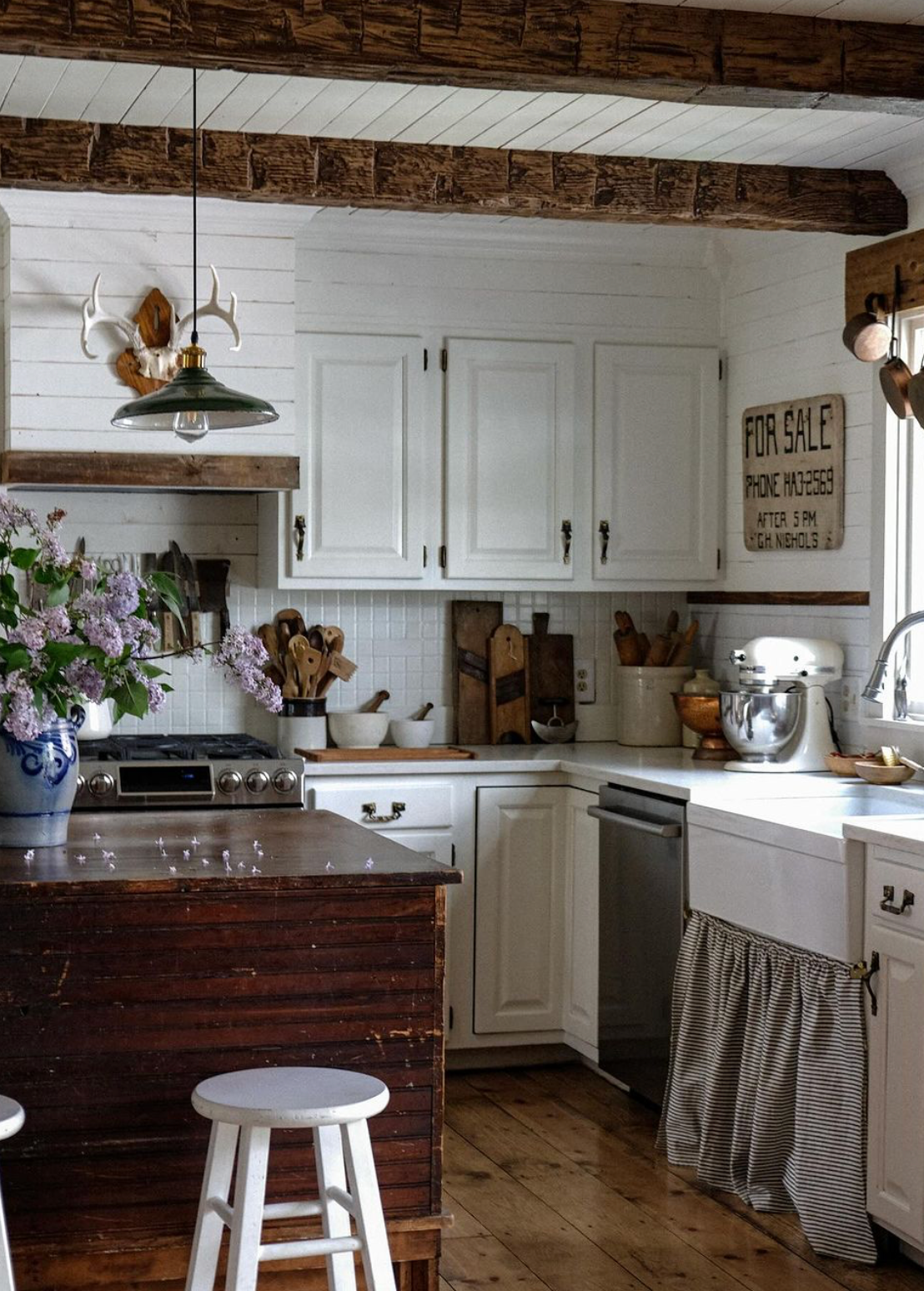 Incorporate a Dark Wood Island with Vintage Hardware