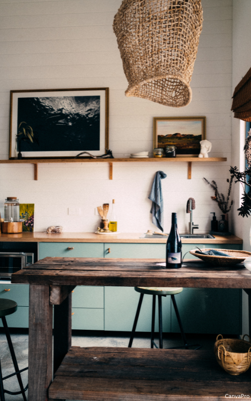 Woven Pendant Light Adds Natural Texture to Kitchen