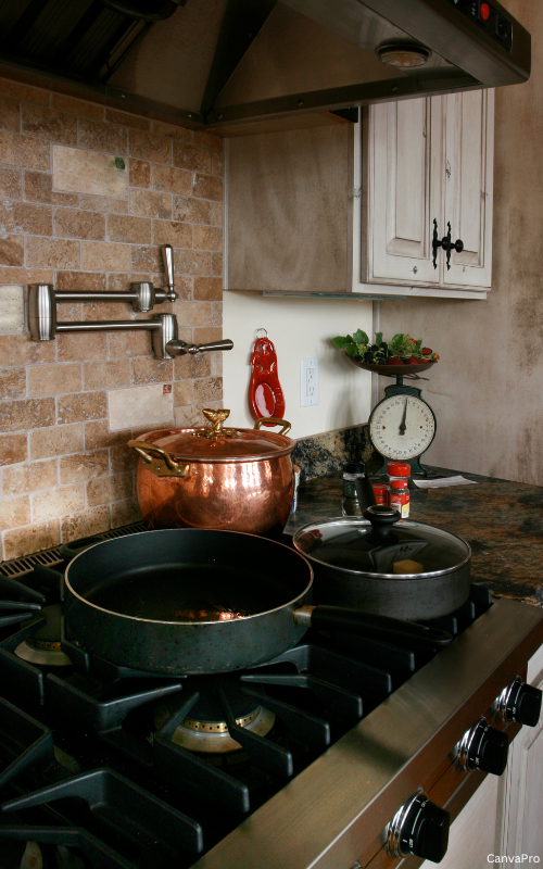 Pot Filler Faucet Above Copper Stockpot