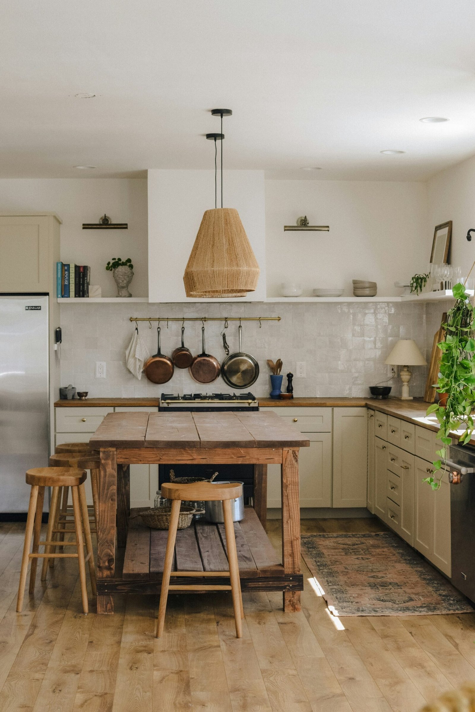 Wooden Island With Open Shelving Creates Rustic Charm