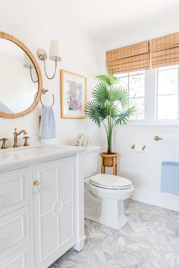 Place a Tall Palm for Tropical Flair Next to the Toilet