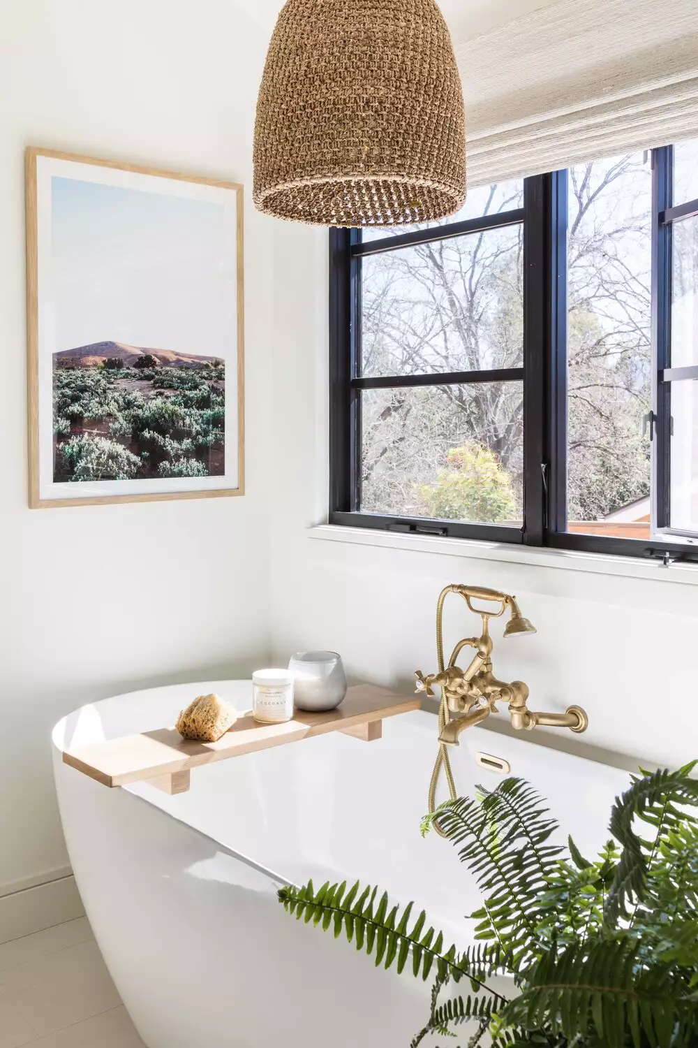 Wooden Bath Caddy Holds Essentials Over the Tub