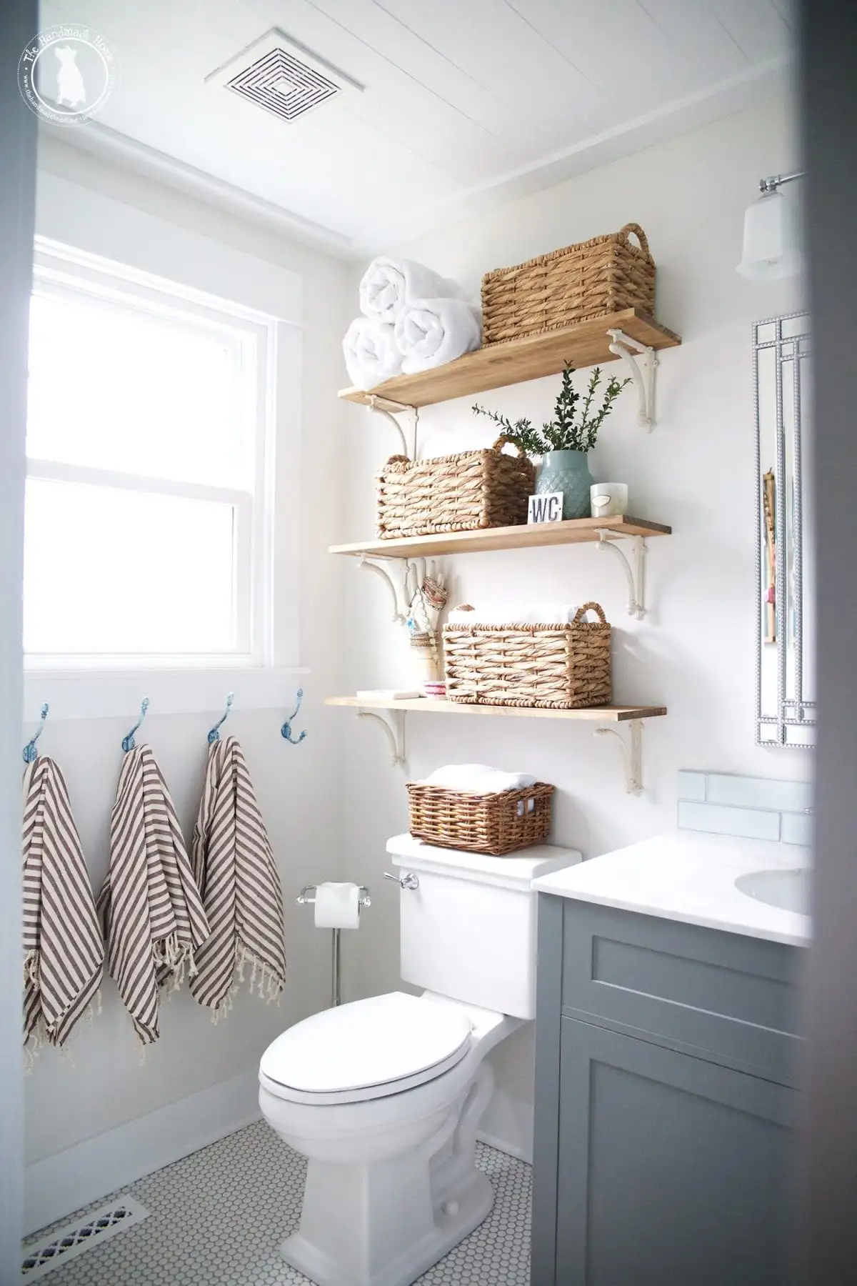 Incorporate Woven Baskets for Natural Storage on Open Shelves