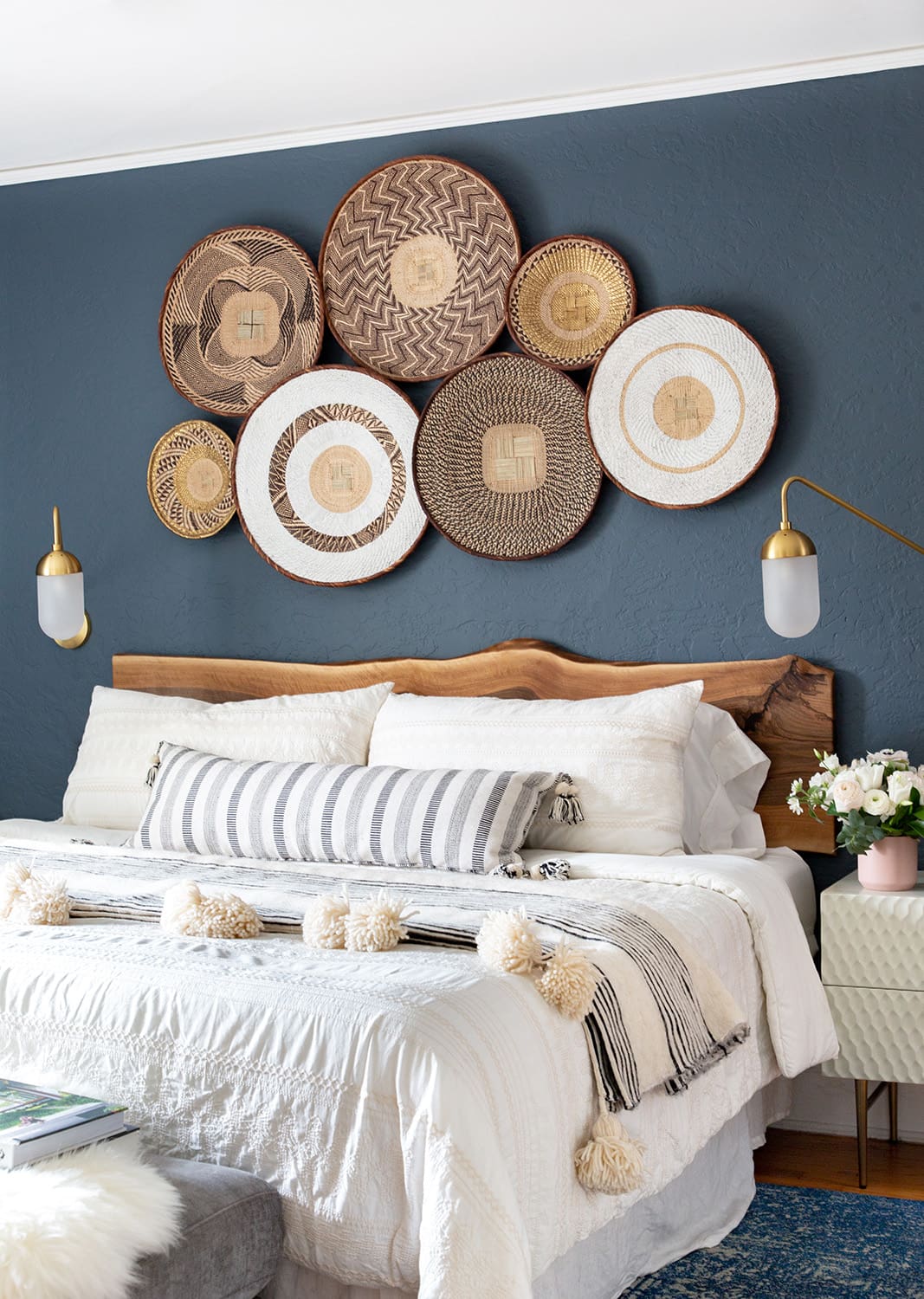 Grouped Woven Baskets Create a Textured Wall Art Display