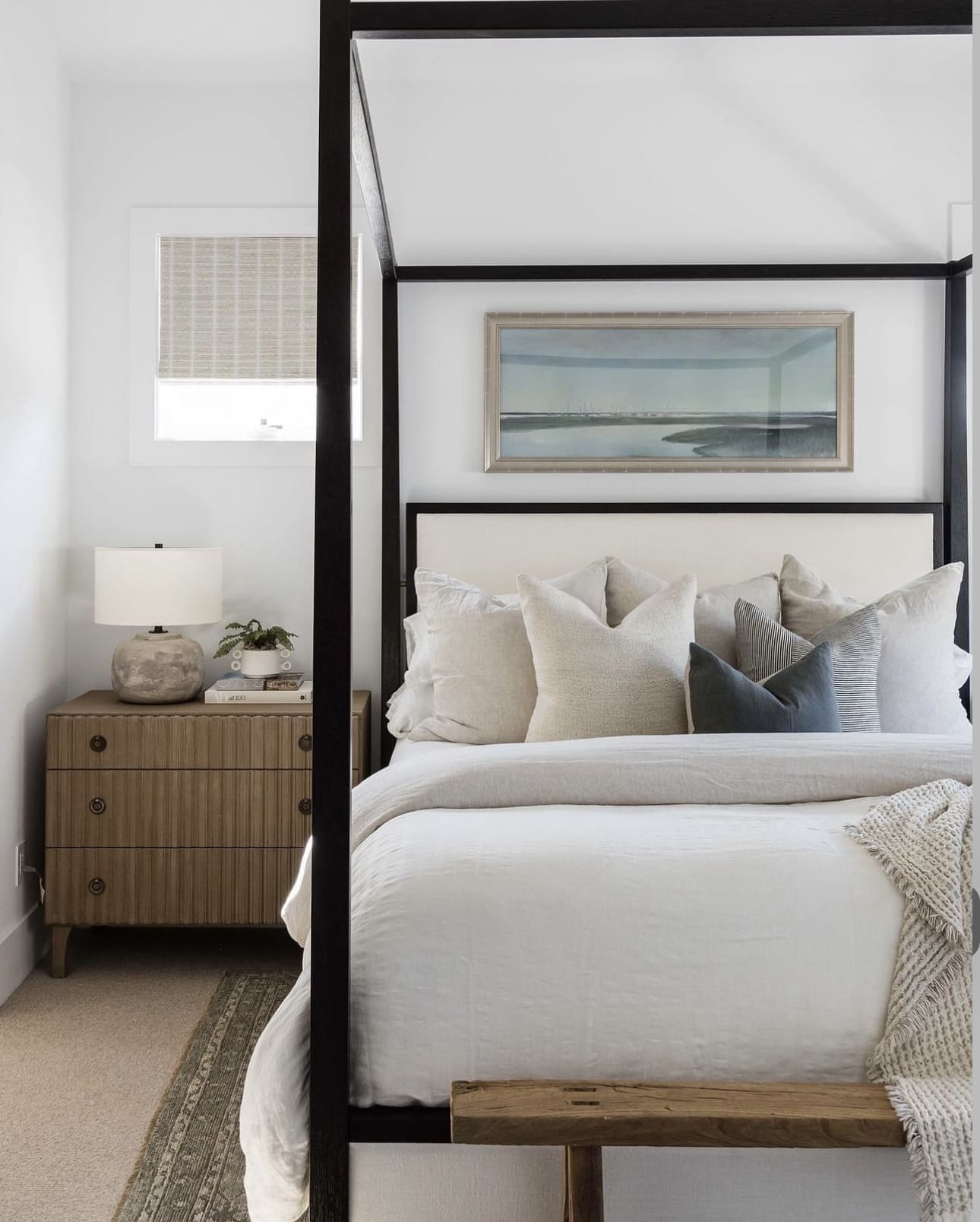Wide Landscape Art Captures Coastal Horizon Above Bed