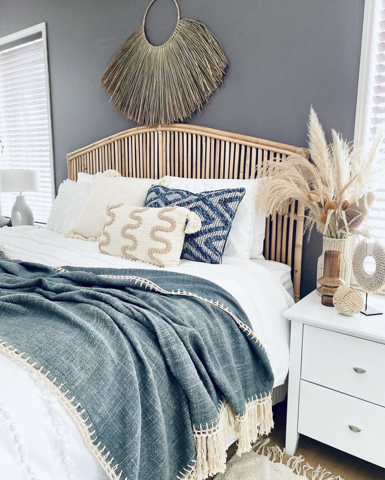 Rattan Headboard Adds Natural Texture to Coastal Bedding