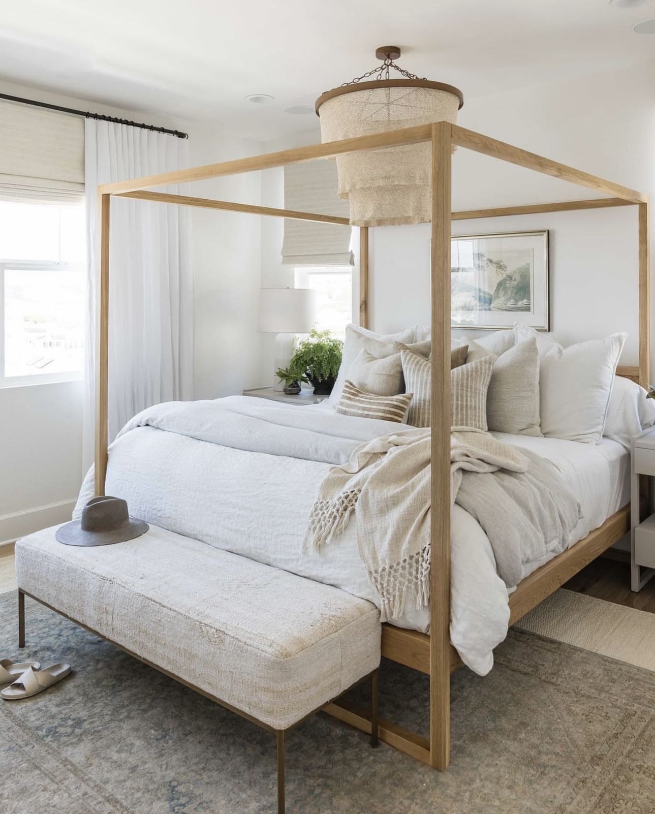 Wooden Canopy Bed Frames a Serene Coastal Vibe