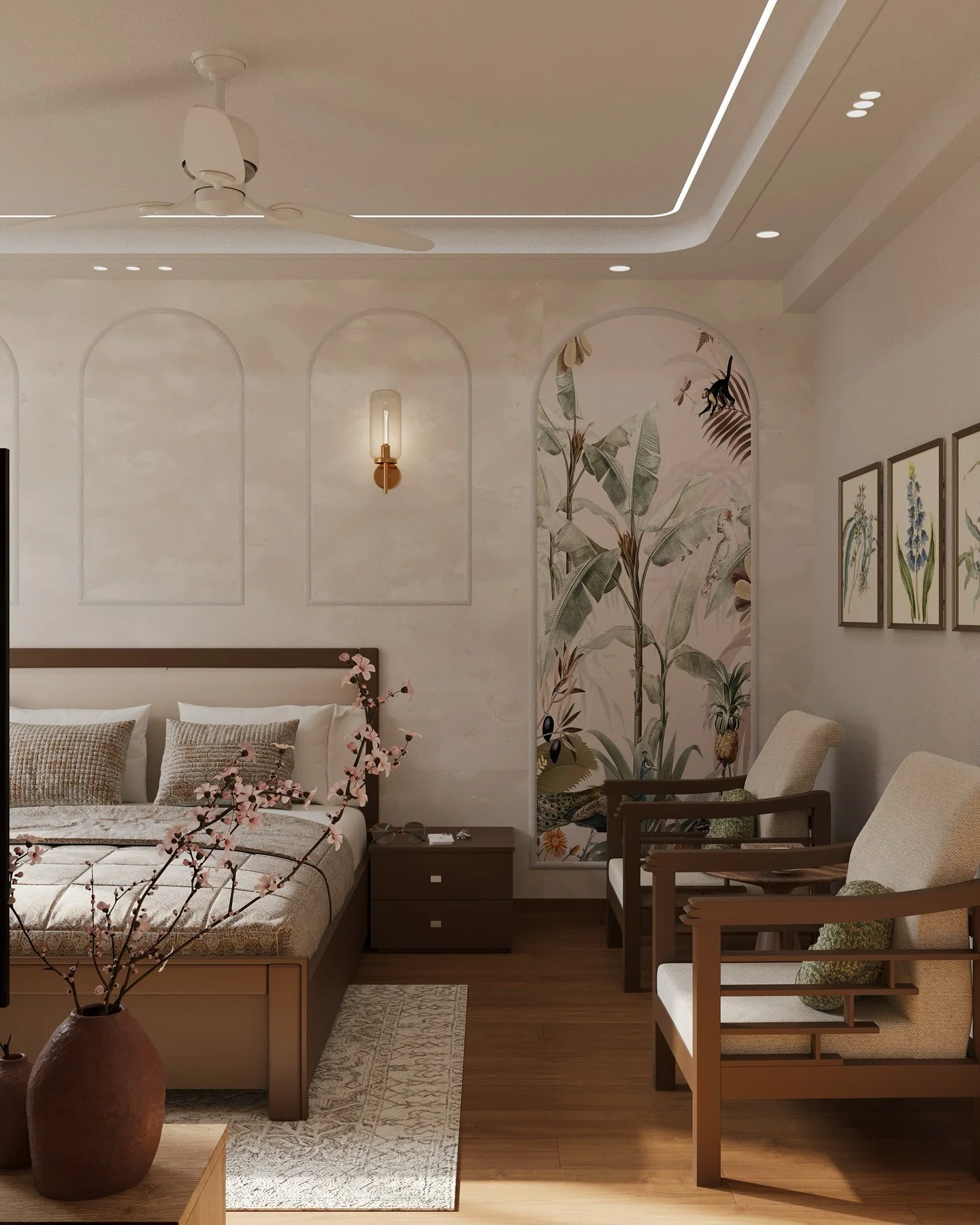 Arched Niches Frame a Tropical Mural