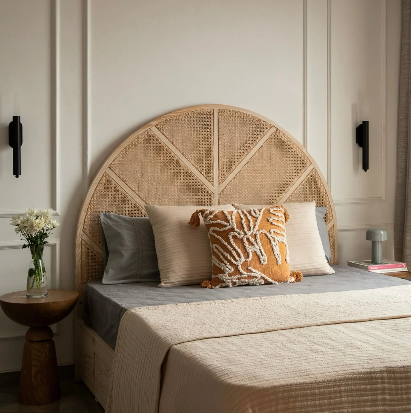 Woven Rattan Headboard Adds Boho Texture