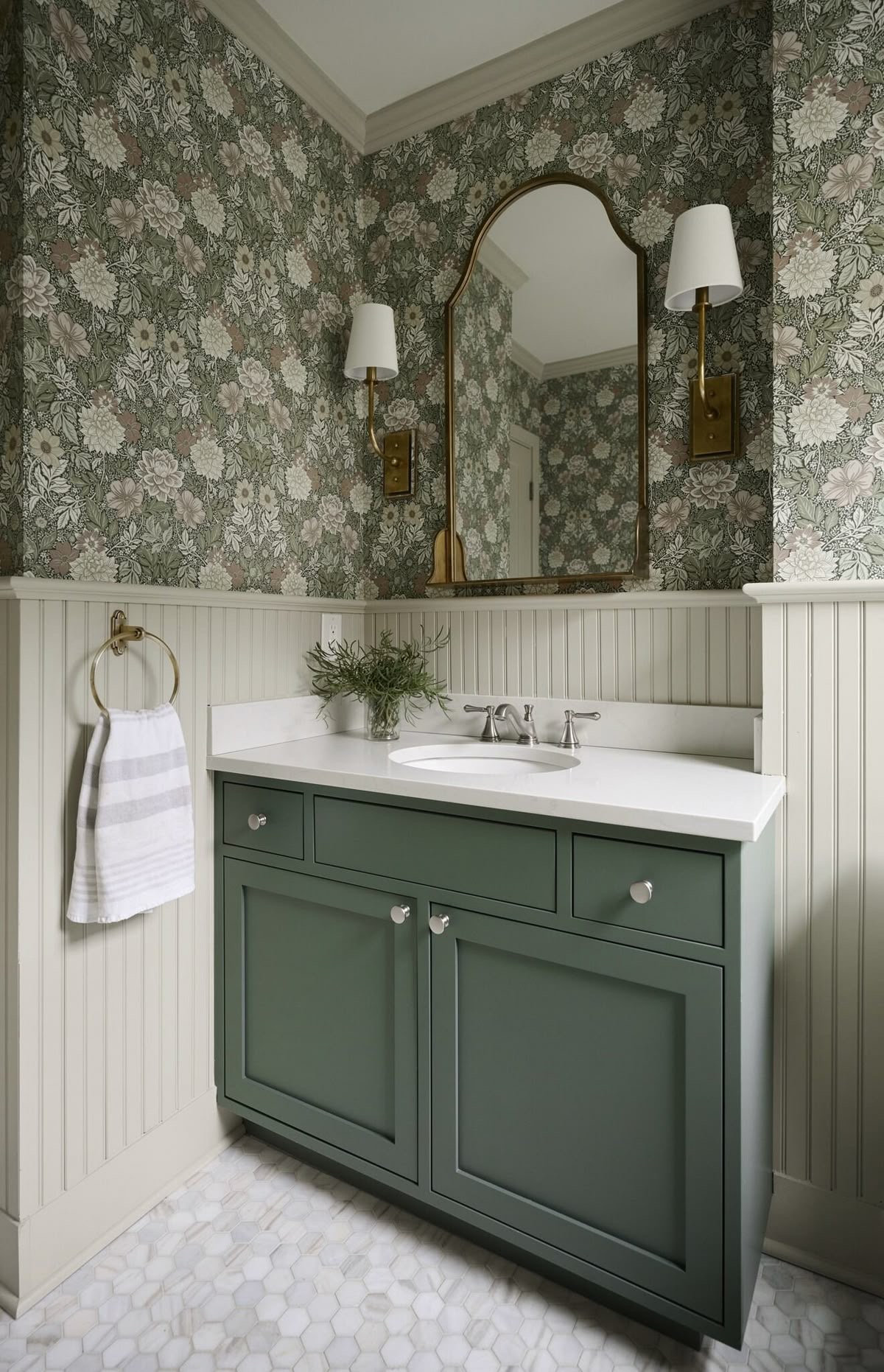 Combine a Dark Green Vanity with Beadboard Paneling