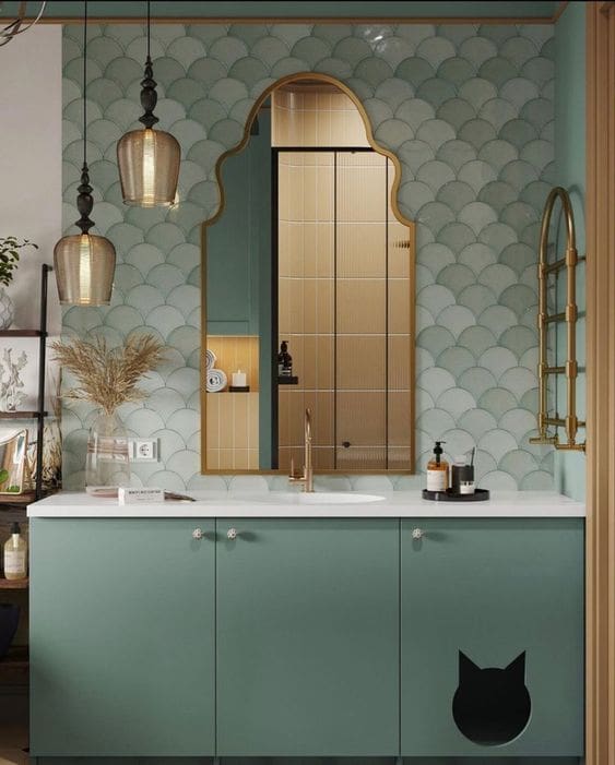 Sage Green Vanity With Integrated Cat Door