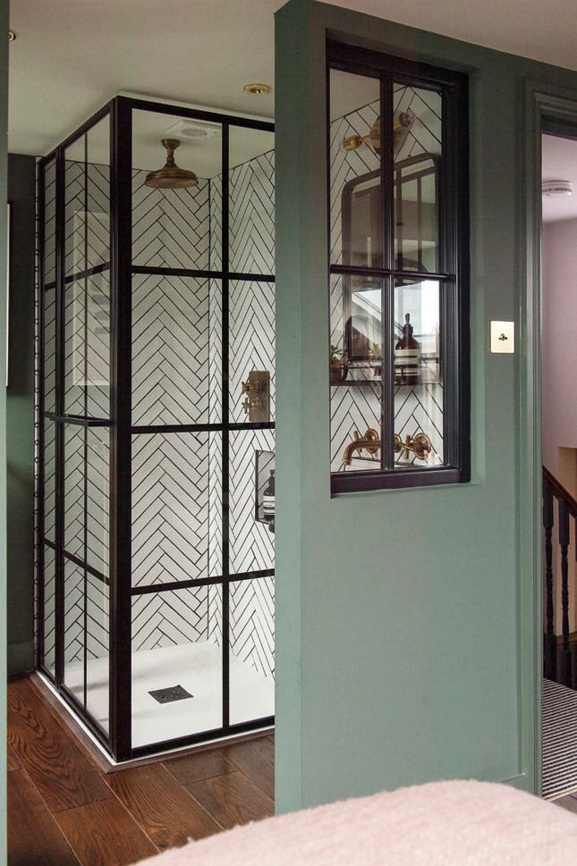 Frame Your Shower with Herringbone Tile Walls