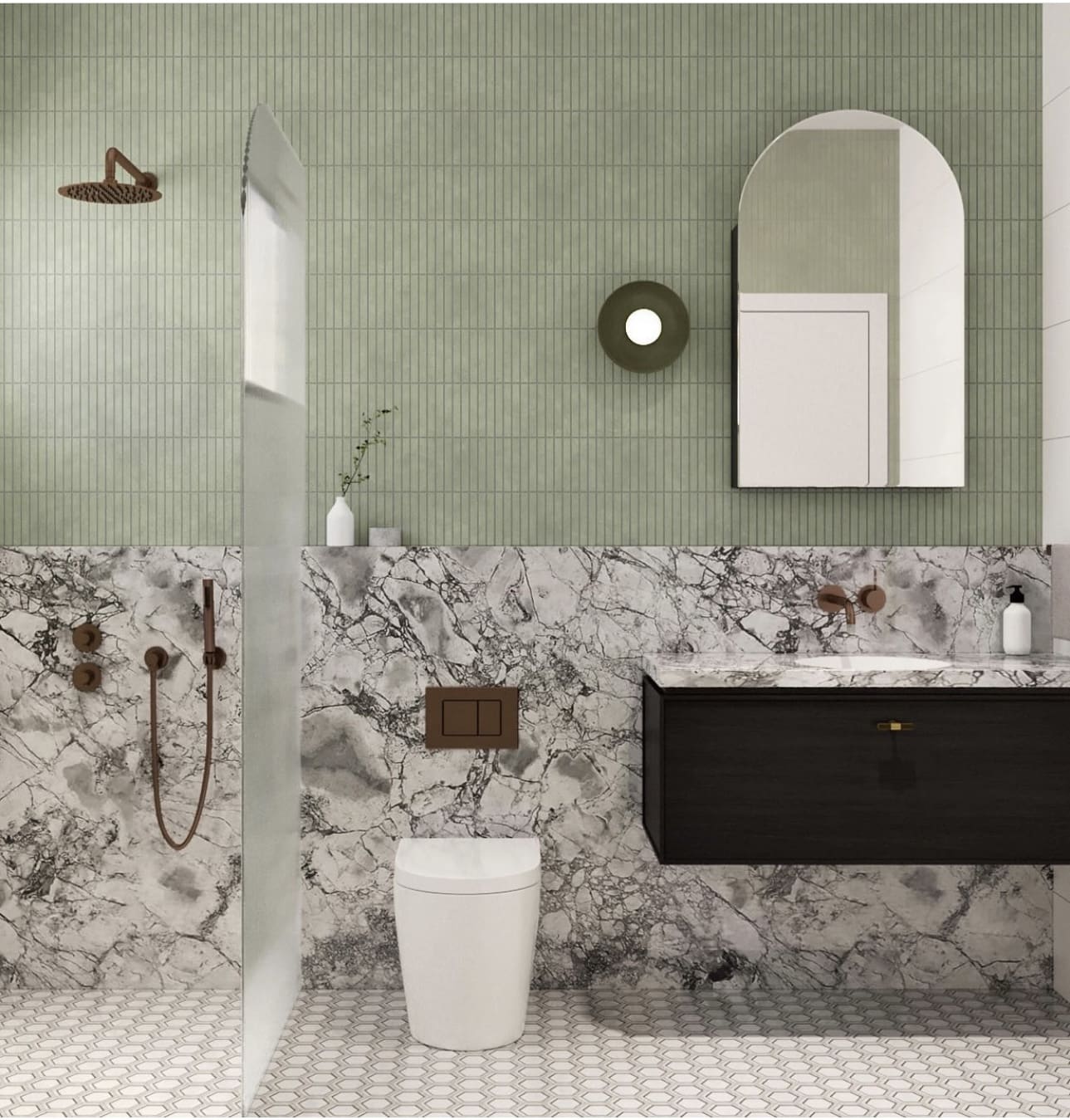 Reflect Light with an Arched Mirror Above a Marble Vanity