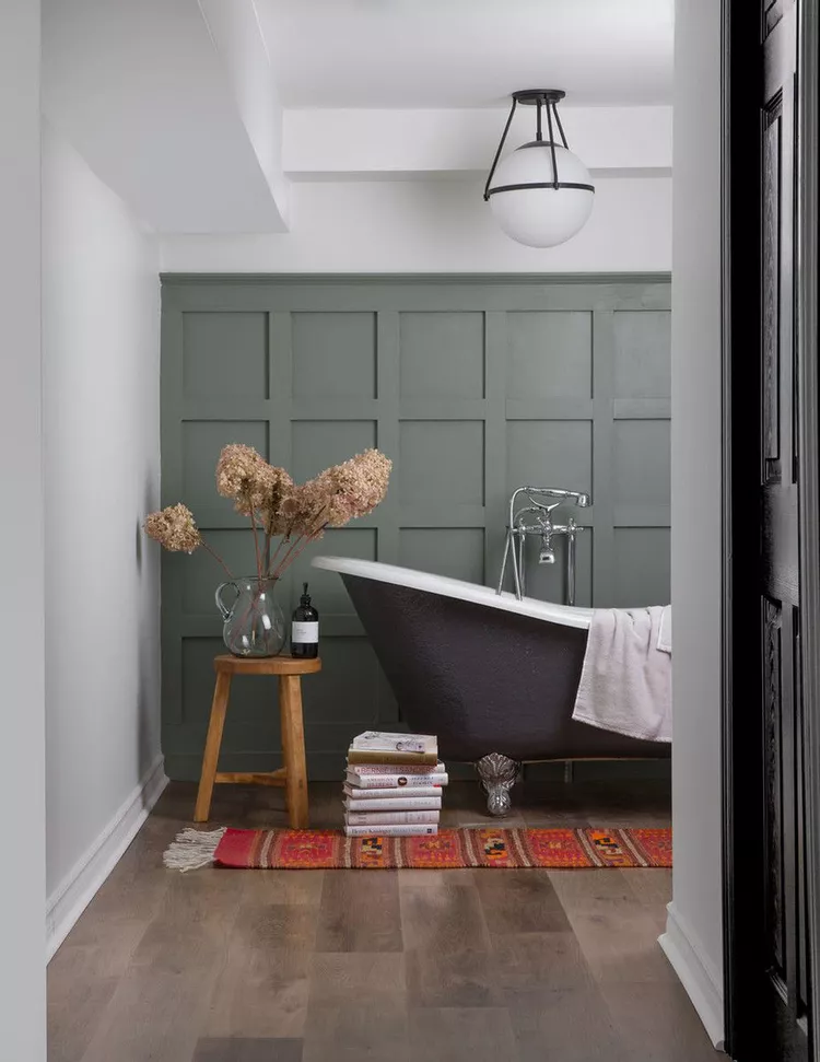 Panelled Sage Green Walls Create a Soothing Backdrop
